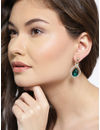 YouBella Off-White  Green Gold-Plated Teardrop Shaped Drop Earrings